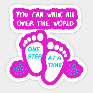 Pink One step at a time Footprint Typography Sticker